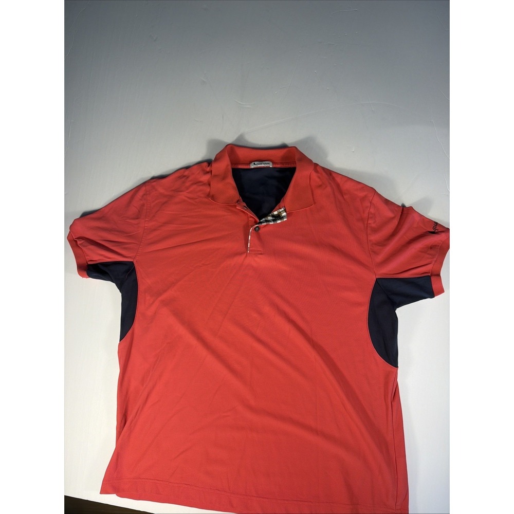 Aquascutum Golf Polo Shirt Mens Large Fuchsia Pink Navy Performance Plaid Trim